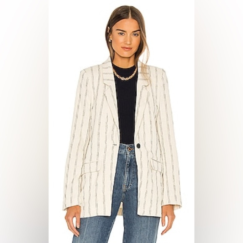 Bardot Ecru Cream Pinstriped Cotton Blazer